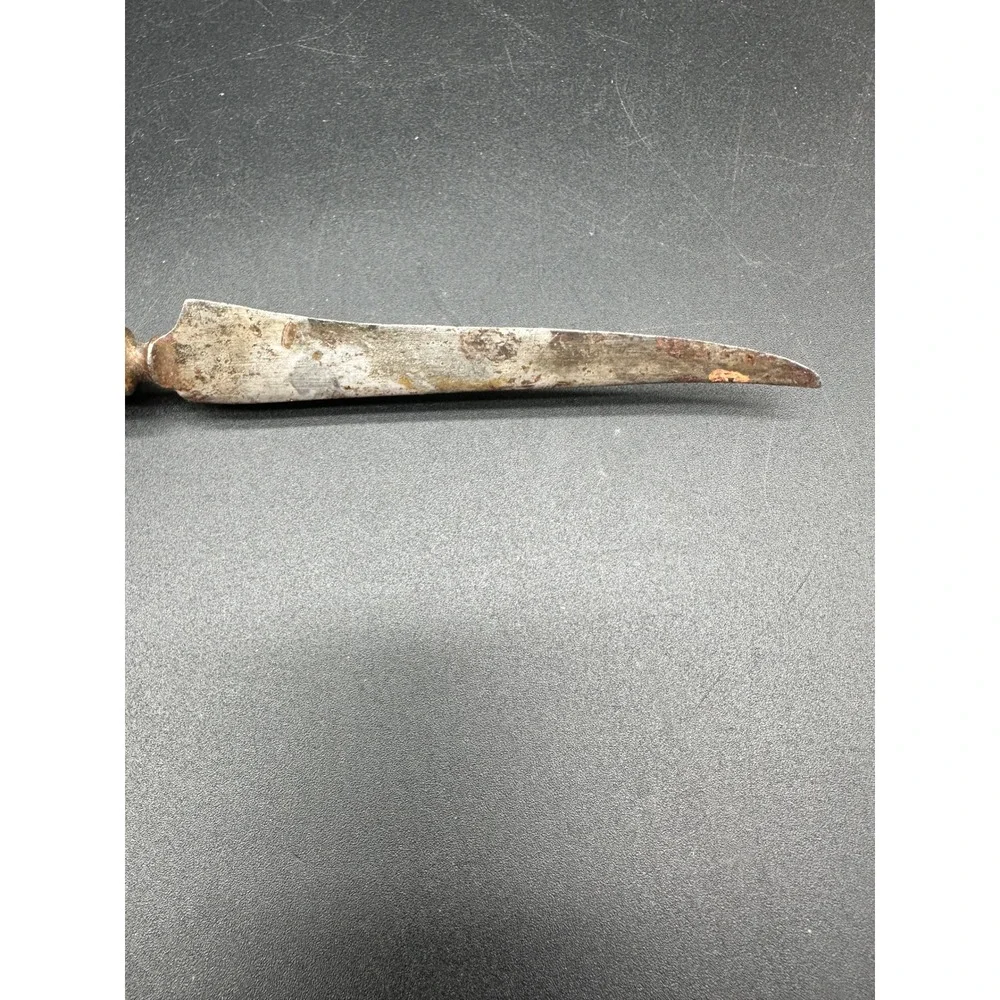 Vintage Wood Handle Metal‎ Letter Opener Etched Collar Rustic Desk Accessory